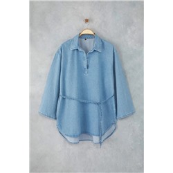 Mavi Oversize/Bol Kesim Denim Büyük Beden Gömlek TBBAW26AX00003