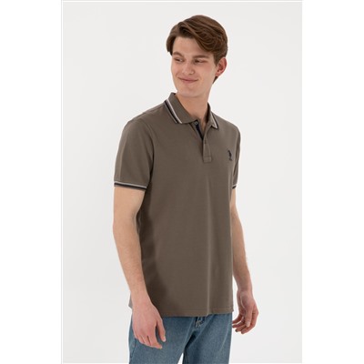 Erkek Regular Fit Polo Yaka Vizon Basic Tişört