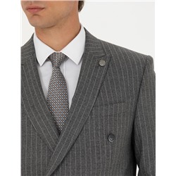 Kruvaze Çizgili Füme Ekstra Slim Fit Takım Elbise