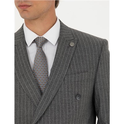 Kruvaze Çizgili Füme Ekstra Slim Fit Takım Elbise
