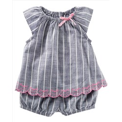 STRIPED CHAMBRAY BABYDOLL SET