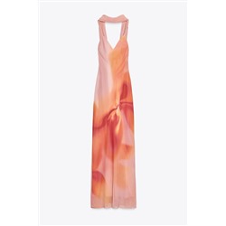 LONG PRINTED DRESS WITH SCARF