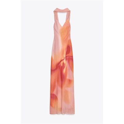 LONG PRINTED DRESS WITH SCARF