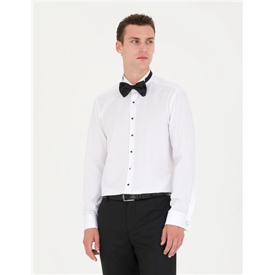 Beyaz Slim Fit Smokin Gömlek