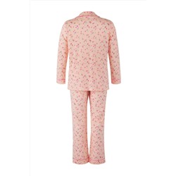 Pembe %100 Pamuklu Çiçekli Biyeli Örme Pijama Takımı TBBAW26AI00007