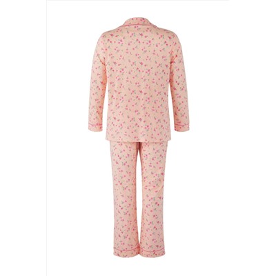 Pembe %100 Pamuklu Çiçekli Biyeli Örme Pijama Takımı TBBAW26AI00007