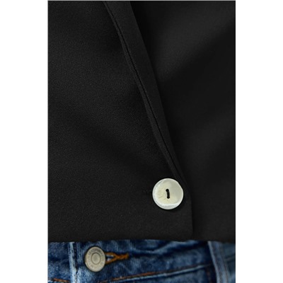 Siyah Crop Astarlı Büyük Beden Blazer Dokuma Ceket TBBSS24AG00003