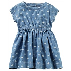 2-PIECE CHAMBRAY HEART PRINT DRESS