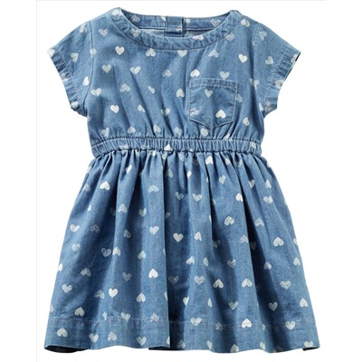 2-PIECE CHAMBRAY HEART PRINT DRESS