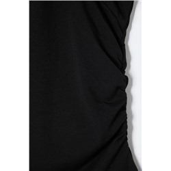 Siyah Düz Kare Yaka Askılı Büzgülü Fitted/Vücuda Oturan Esnek Örme Büyük Beden Bluz TBBSS25AF00027
