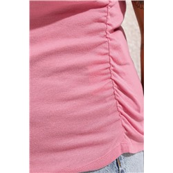 Pembe Yumuşak Kumaşlı Asimetrik Yaka %100 Pamuk Örme Büyük Beden Bluz TBBSS25AF00002