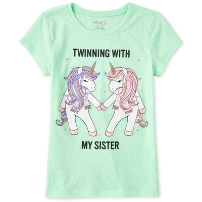 Girls Glitter Unicorn Matching Graphic Tee