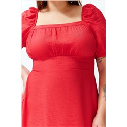 Kırmızı Bisiklet Yaka Eteği Fırfırlı Dokuma Elbise TBBSS24AH00066