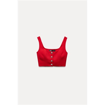 BUSTIER TOP WITH RHINESTONE BUTTONS