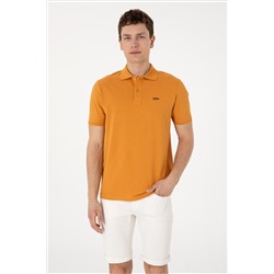 Erkek Regular Fit Polo Yaka Hardal Basic Tişört