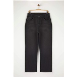 More Sustainable Siyah Yüksek Bel Comfort Straight Fit Büyük Beden Jeans TBBAW24CJ00045