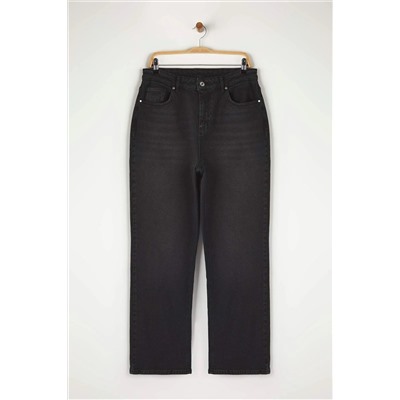 More Sustainable Siyah Yüksek Bel Comfort Straight Fit Büyük Beden Jeans TBBAW24CJ00045