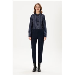 Kadın Lacivert Carrot High Waist Fit Kanvas Pantolon