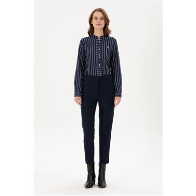 Kadın Lacivert Carrot High Waist Fit Kanvas Pantolon