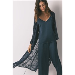 Bata holgada larga satén azul