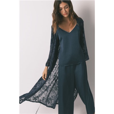 Bata holgada larga satén azul