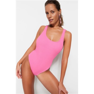 TRENDYOLMİLLA Pembe Yuvarlak Yaka Havlu Normal Paça Mayo TBESS23MA00269