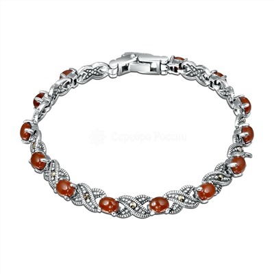 Браслет из чернёного серебра с агатом и марказитами - 17 см BR0149-RD-7I