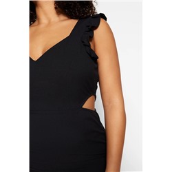 Siyah Cut Out Detaylı Askılı Dokuma Elbise TBBSS23AH00026