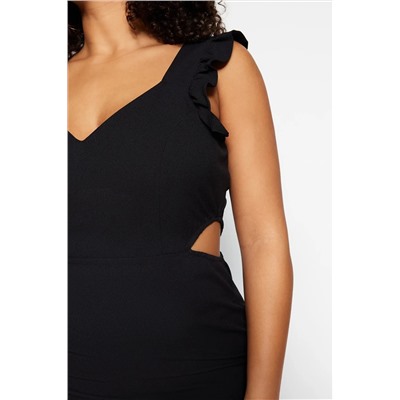 Siyah Cut Out Detaylı Askılı Dokuma Elbise TBBSS23AH00026