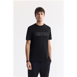 Avva, Erkek Siyah Bisiklet Yaka Enjeksiyon Baskılı İnterlok T-Shirt A51Y1021