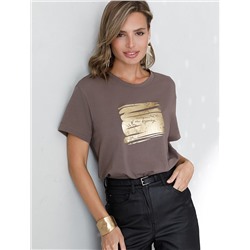 Нарядная футболка с принтом фольгой из премиального хлопка с эластаном