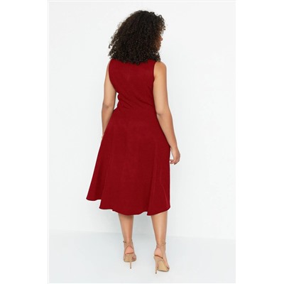 Bordo  A-Line Dokuma Cep Detaylı Elbise TBBSS22EL1598