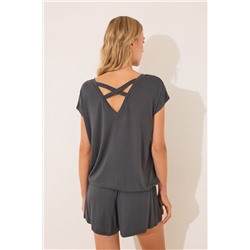 Pijama corto viscosa brillos gris