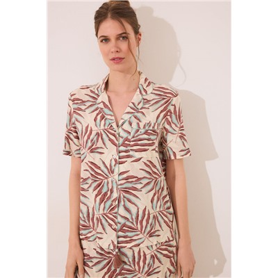 Pijama largo camisero print hojas