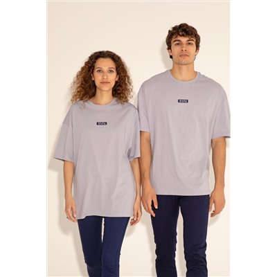 Erkek Oversize Fit Bisiklet Yaka Gri Tişört