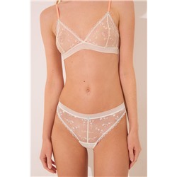 Tanga clásico tul flores bordadas marfil