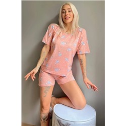 Pijamaevi Somon Rabbit Balloon Baskılı Şortlu Kadın Pijama Takımı 2350