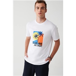 Avva Beyaz Ultrasoft Bisiklet Yaka Tropikal Baskılı Regular Fit T-shirt A31Y1046