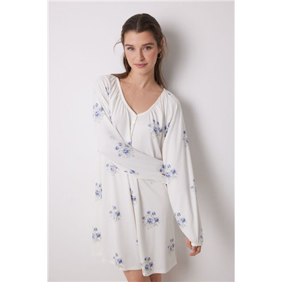 Camisón midi tejido suave flores blanco