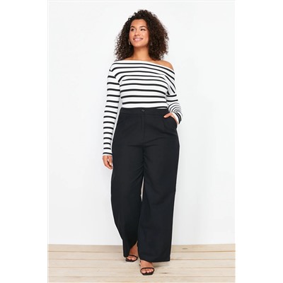 Siyah Yüksek Bel Wide Leg Geniş Paça Dokuma Kumaş Pantolon TBBSS24AR00022