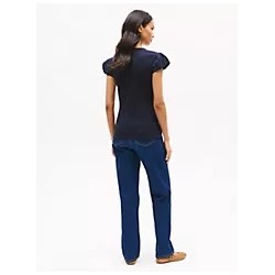 Mixed Media Shirred Cap-Sleeve T-Shirt