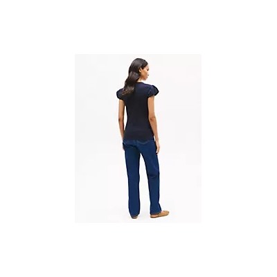Mixed Media Shirred Cap-Sleeve T-Shirt