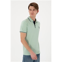 Erkek Slim Fit Polo Yaka Su Yeşili Basic Tişört