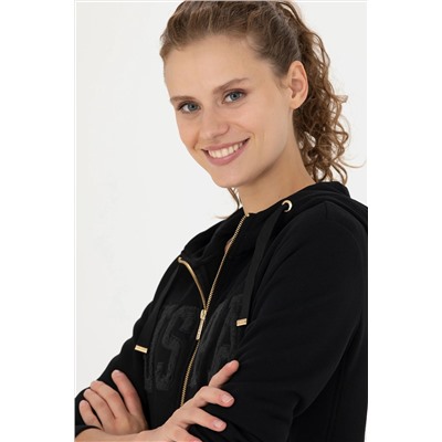 Kadın Siyah Kapüşonlu Basic Sweatshirt