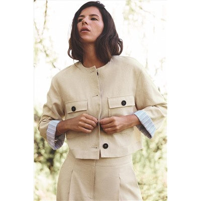 LINEN BLEND CROPPED JACKET