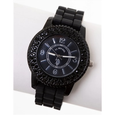 WOMEN'S BLACK EMBELLISHED ANALOG DIAL WATCH