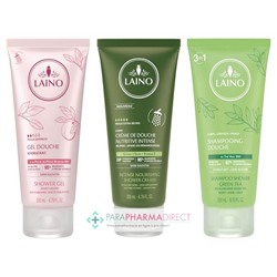 Laino Gel Douche Pêche Blanche + Crème de Douche Olive + Shampooing Douche Thé Vert 3x200mlLot  × 3