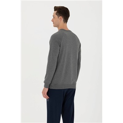 Erkek Antrasit Melanj Bisiklet Yaka Basic Sweatshirt