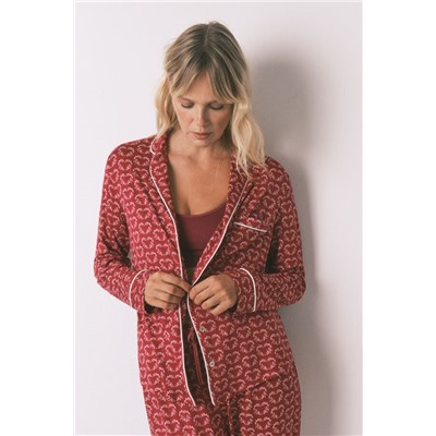 Pijama camisero largo estampado corazones rojo