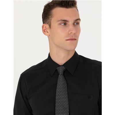 Siyah Regular Fit Uzun Kollu Basic Gömlek
